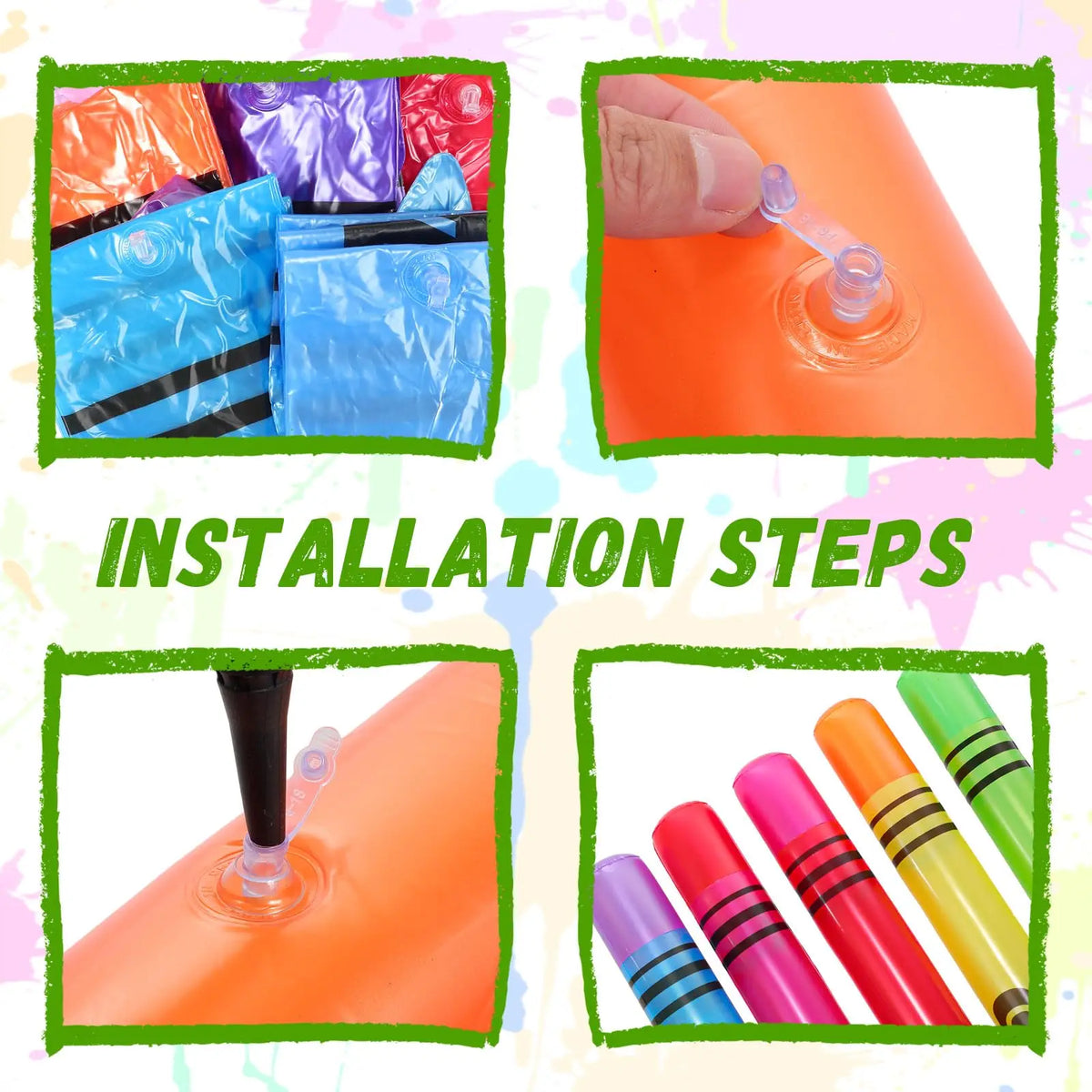 Jumbo Inflatable Crayon Balloon Set - Neon Back to School & Classroom Party Decor