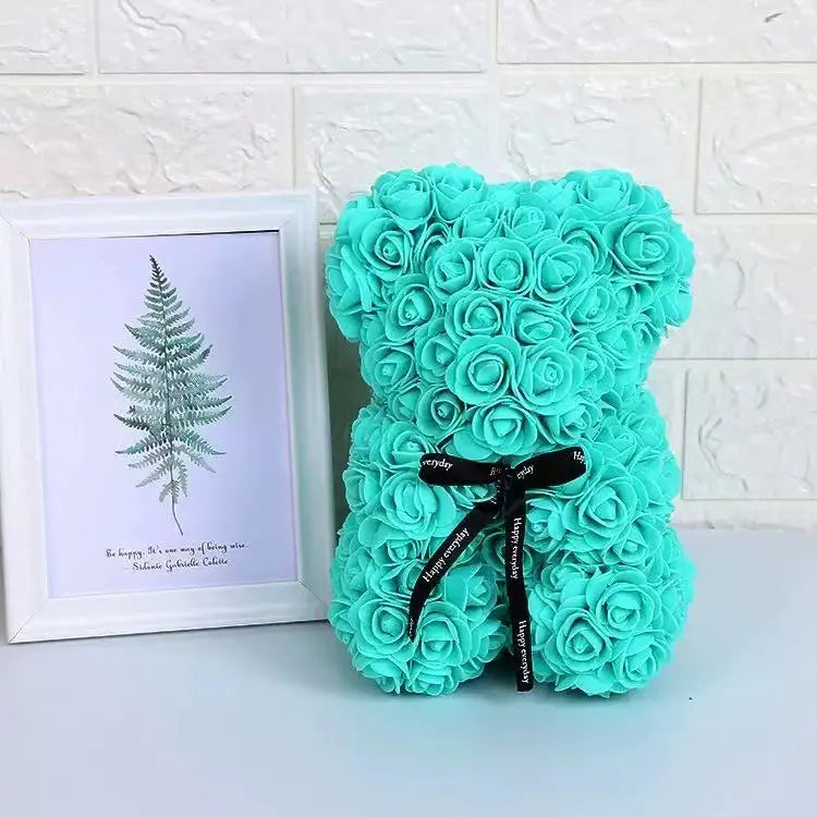 25cm Artificial Teddy Rose Flower Bear with Box