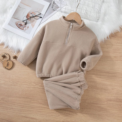 Girls Winter Casual Fleece Thick Zippered Top and Pants Sets