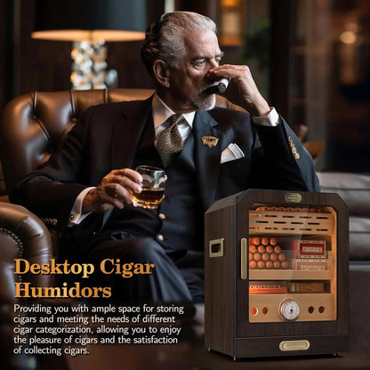 Lighted Control Magnetic Door with Cigar Accessory Drawer and 2 Humidifiers