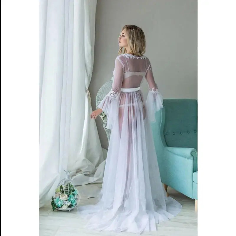 Women's V-Neck Sheer Mesh Beach Cover-Up Maxi Dress