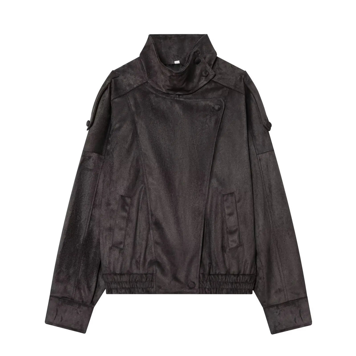 Women's Black Faux Leather Motorcycle Jacket – Long Sleeve Casual Coat