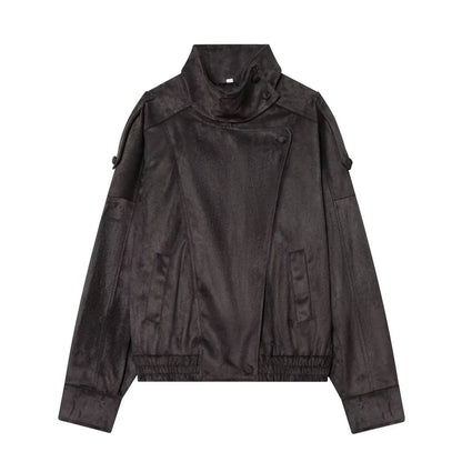Women's Black Faux Leather Motorcycle Jacket – Long Sleeve Casual Coat
