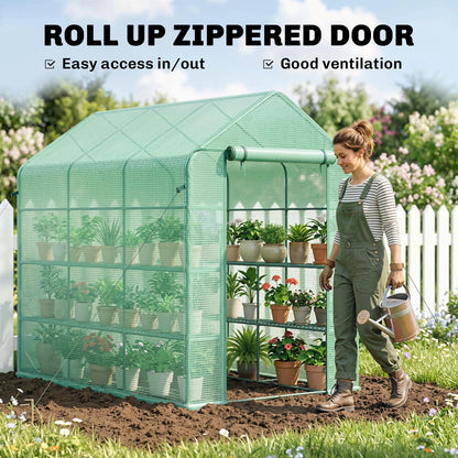 Outsunny 7' x 5' Walk-In Outdoor Garden Greenhouse with Shelves & PE Cover
