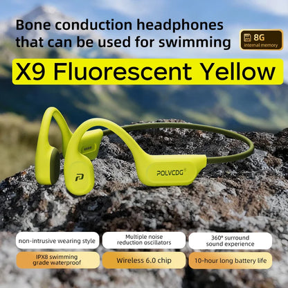 POLVCDG X9 Bone Conduction Earphones 32G IPX8 Waterproof Open Design