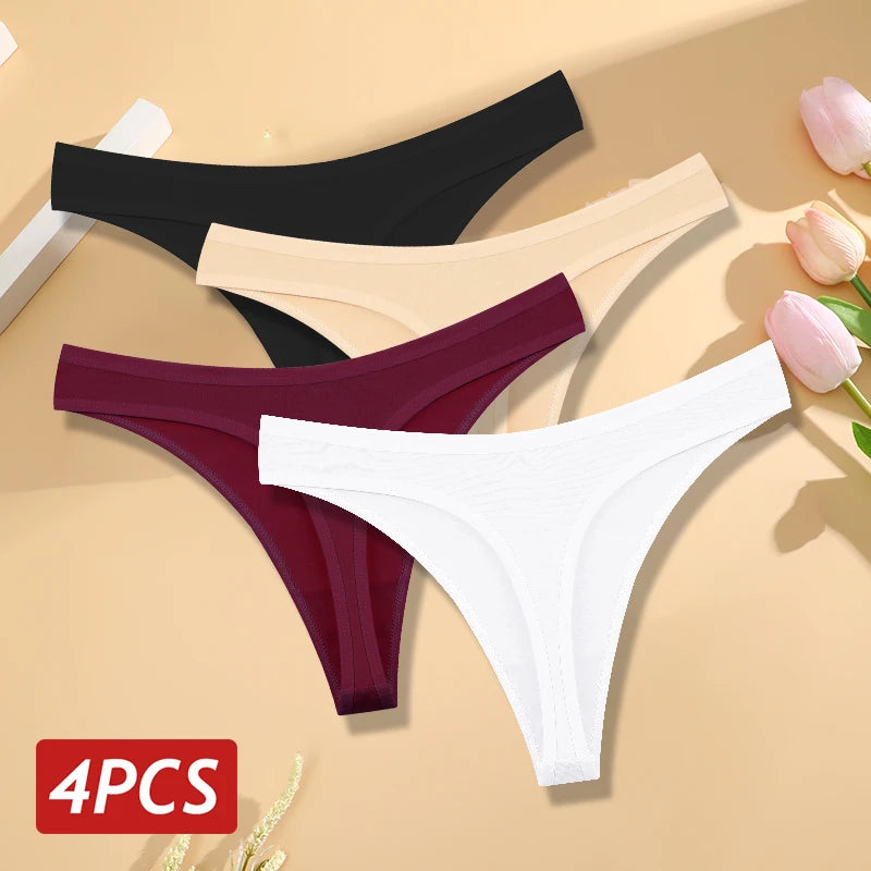 4PCS Cotton Seamless Low Rise Thongs