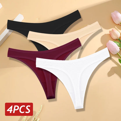 4PCS Cotton Seamless Low Rise Thongs
