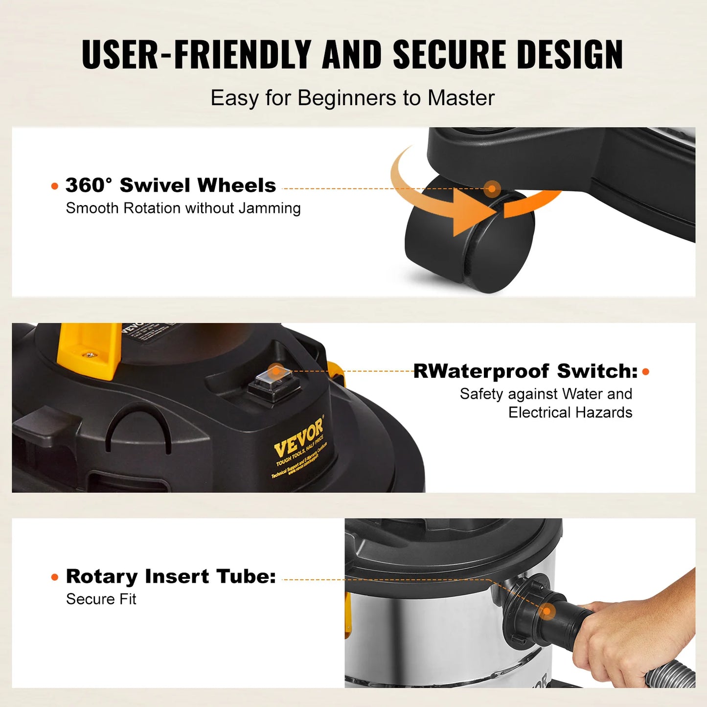 SucceBuy Stainless Steel Heavy-Duty Wet & Dry Shop Vacuum