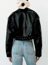 BBWM Oversized Loose Faux Leather Short Jacket with Belt