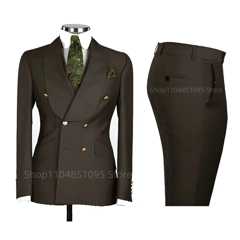 Men's Formal Double-Breasted Business & Wedding Suit Set