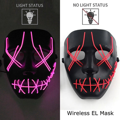LED Light-Up Neon Wire Purge Mask – 3-Mode Halloween Horror Cosplay Mask for Adults