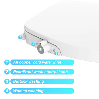 Premium Non-Electric Round Bidet Toilet Seat with Dual Nozzle
