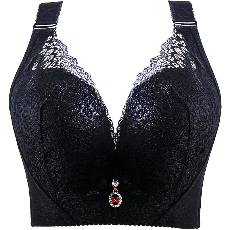 Plus Size Push Up Lace Bra - Full Coverage Underwire Lingerie with Wide Side Wings