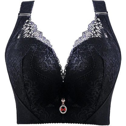 Plus Size Push Up Lace Bra - Full Coverage Underwire Lingerie with Wide Side Wings