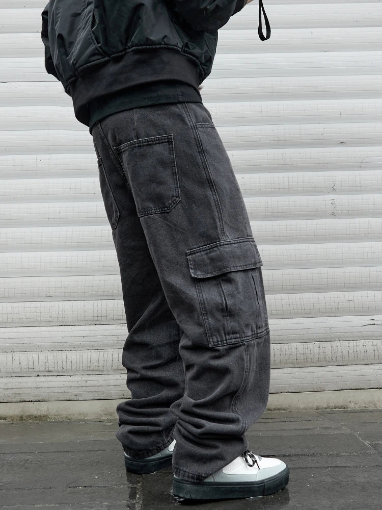 Oversized Baggy Wide-Leg Denim Cargo Pants