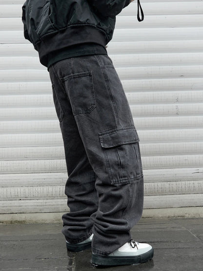 Oversized Baggy Wide-Leg Denim Cargo Pants