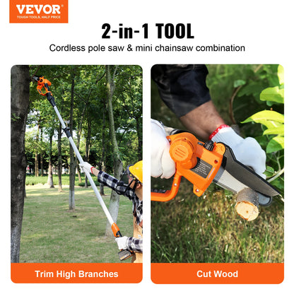 VEVOR 2-in-1 Cordless Pole Saw & Mini Chainsaw Battery Pole 8ft Reach