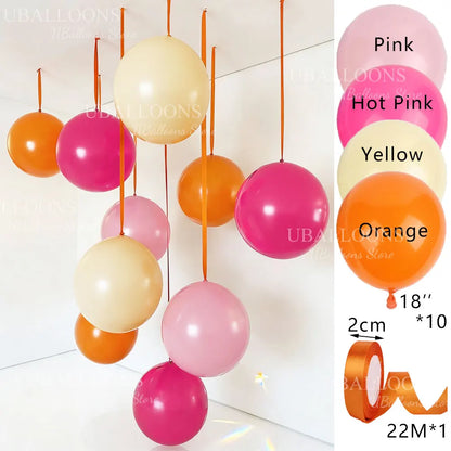10-Pack 18" Orange & Hot Pink Party Balloons with Satin Ribbons