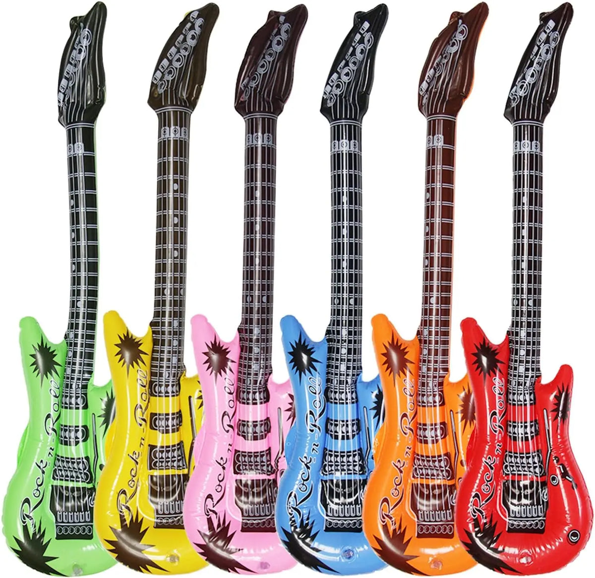 36 Inch Inflatable Rock Star Guitars Set, 80s 90s Blow Up Toy Guitar Party Decorations