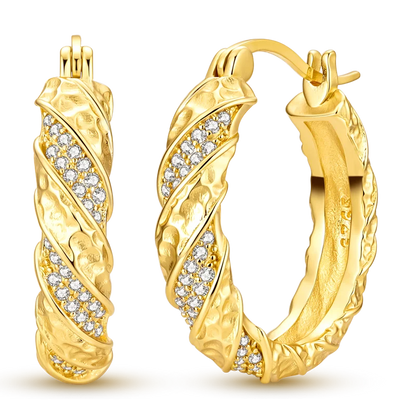 925 Sterling Silver CZ Zircon Gold-Plated Hoop Earrings – Sparkling Minimalist Jewelry