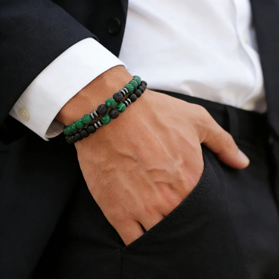 2Pcs 8mm Tiger Eyes Malachite Obsidian Hematite Stone Positive Energy Bracelet