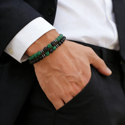 2Pcs 8mm Tiger Eyes Malachite Obsidian Hematite Stone Positive Energy Bracelet