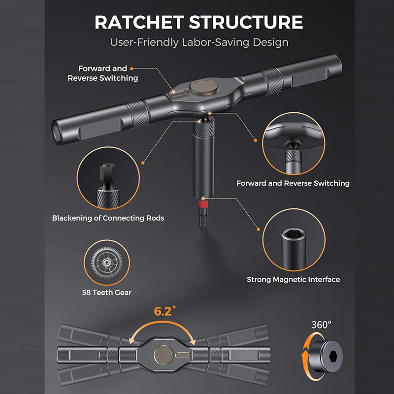 Ratchet Screwdriver Set Detachable Ratchet T Handle