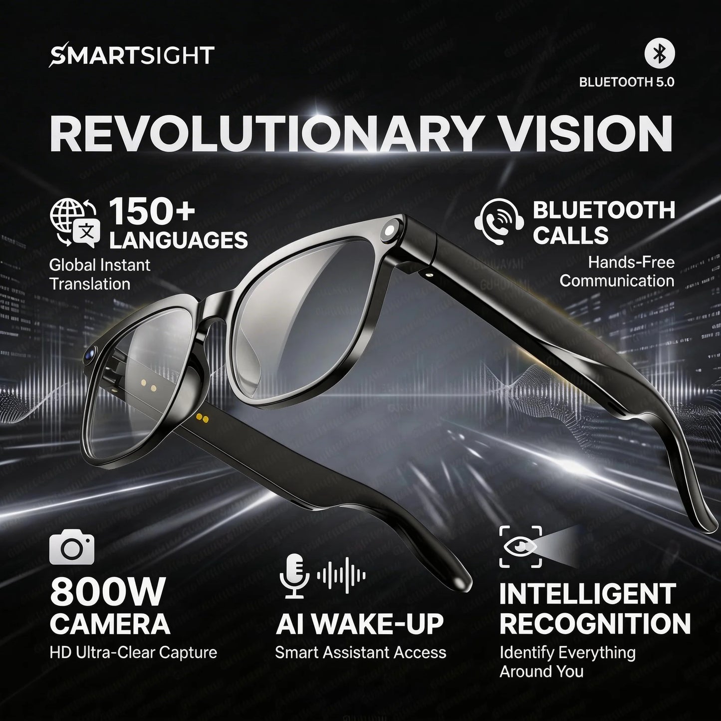 4K 8MP Smart Glasses w/HD Camera 150+Language Translation
