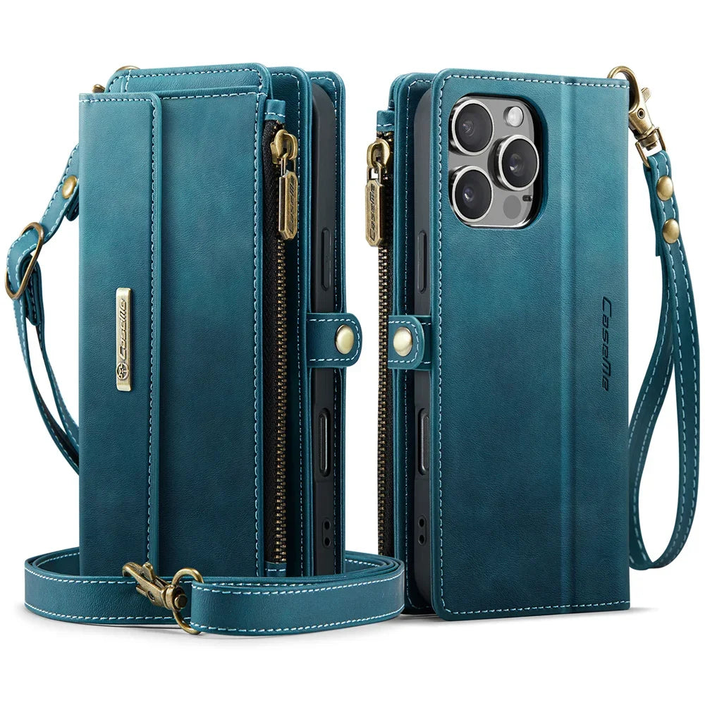 RFID Blocking Slim Leather Flip Wallet Case for iPhone