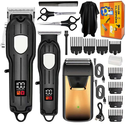 Professional 3-in-1 Hair Clipper & Trimmer Set – Cordless Grooming Kit with LCD Display