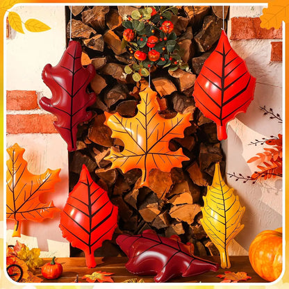 12 Pcs Fall Inflatable Leaf Outdoor Decorations, Large Inflatable Maple Leaf Ball Balloons