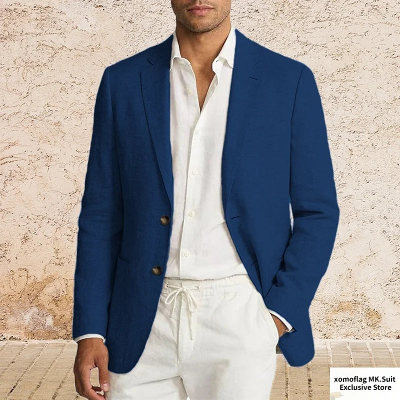 Men’s Lightweight Cotton Linen Suit Jacket – Casual Summer Beach Blazer & Sport Coat