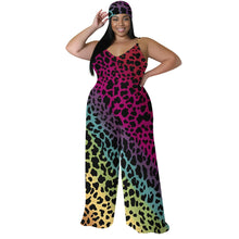 Colorful Leopard Print Jumpsuit with Headscarf