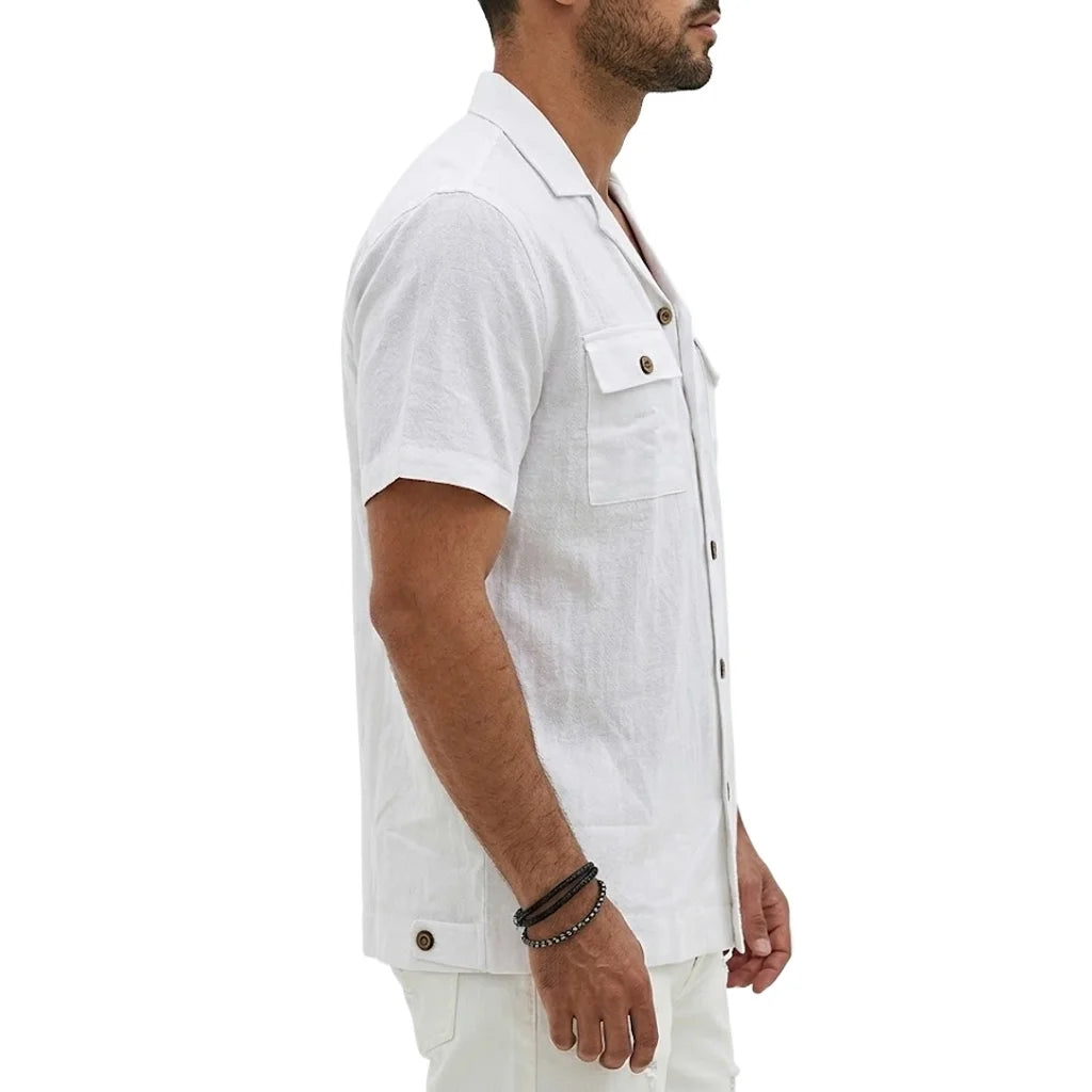 Men's Summer Cotton Linen Short Sleeve Shirt