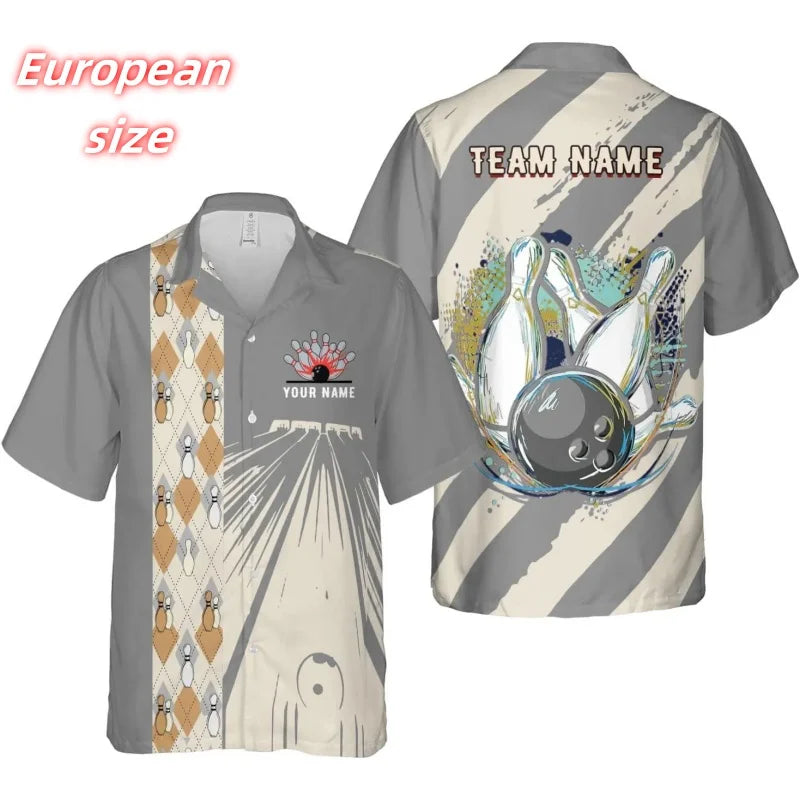 Men's Custom Name Bowling Ball & Pins Hawaiian Shirt