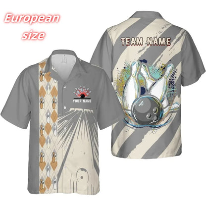 Men's Custom Name Bowling Ball & Pins Hawaiian Shirt