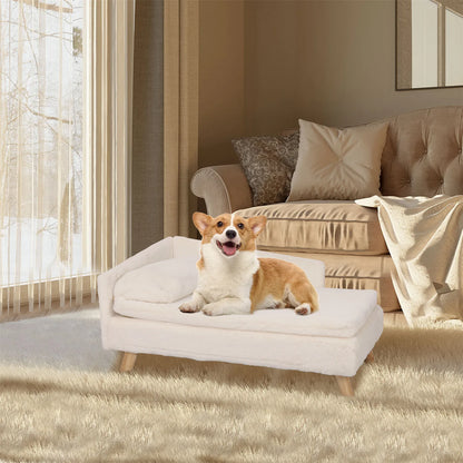 Modern Nordic Wood Frame Pet Sofa Bed – Waterproof L-Shape Couch for Small Dogs & Cats