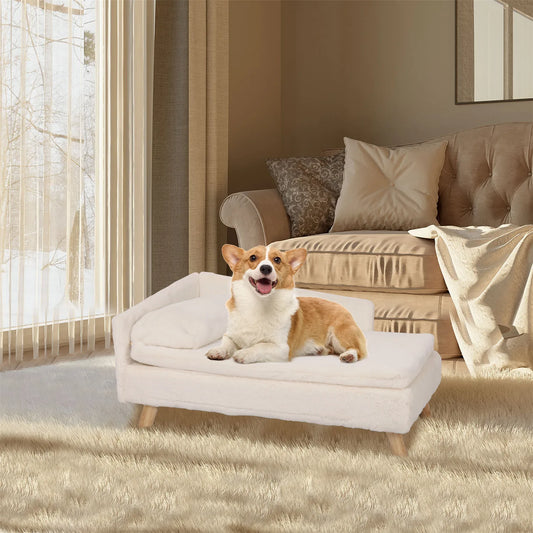 Modern Nordic Wood Frame Pet Sofa Bed – Waterproof L-Shape Couch for Small Dogs & Cats