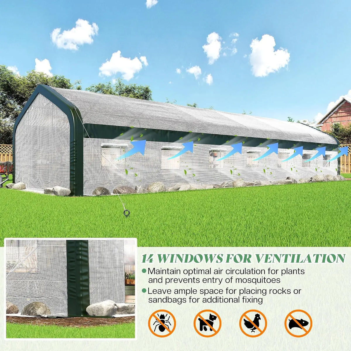 34x10x7 FT Walk-in Tunnel Greenhouse with Watering System