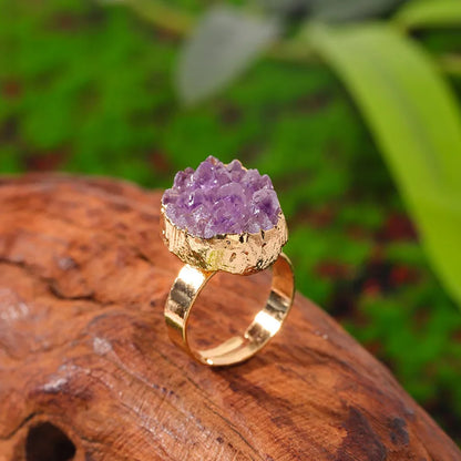 Natural Crystal Reiki Raw Irregular Amethyst Cluster Druzy Adjustable Finger Ring