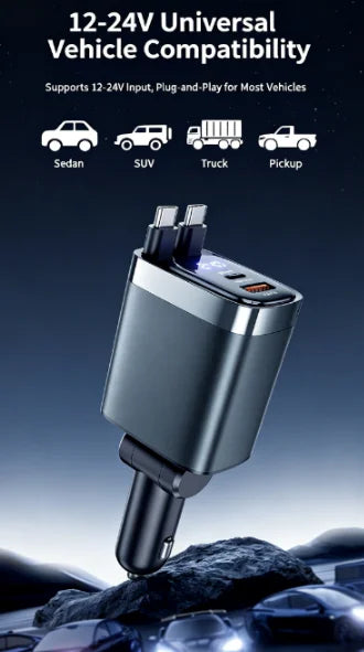 4-in-1 Retractable 105W Fast Charging Car Charger