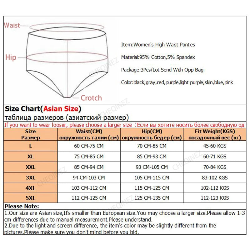 3Pcs Cotton High Waist Abdominal Briefs