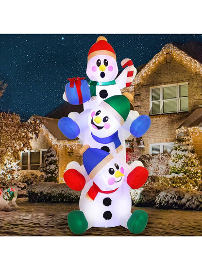 6 FT Christmas Inflatable Stacked Snowmen Outdoor Decor with Built-in LEDs