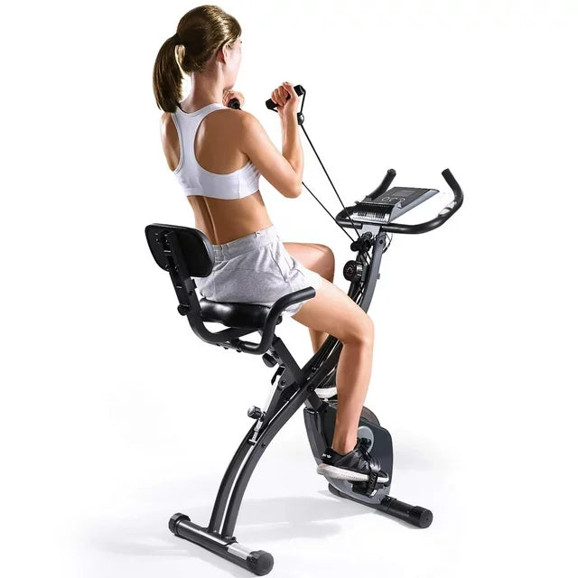 Folding Upright Stationary Bike with Pulse Sensor LCD Monitor