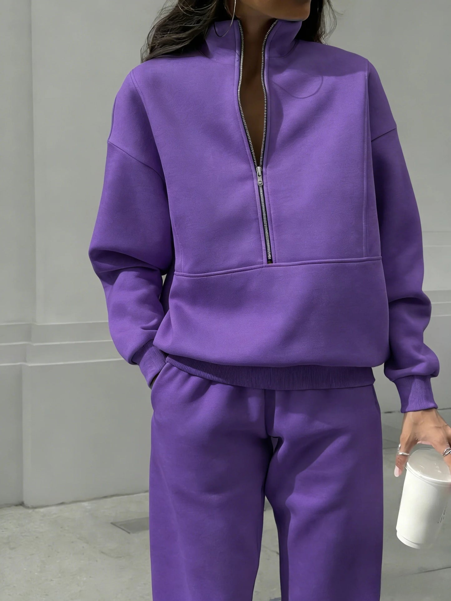 Women's Half-Zip Sweatshirt & Elastic Waist Tracksuit 2-Piece Set