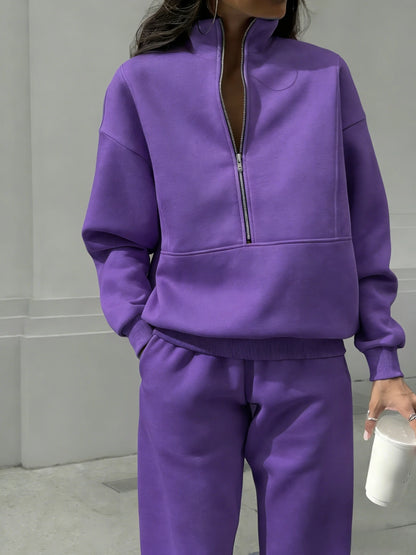 Women's Half-Zip Sweatshirt & Elastic Waist Tracksuit 2-Piece Set