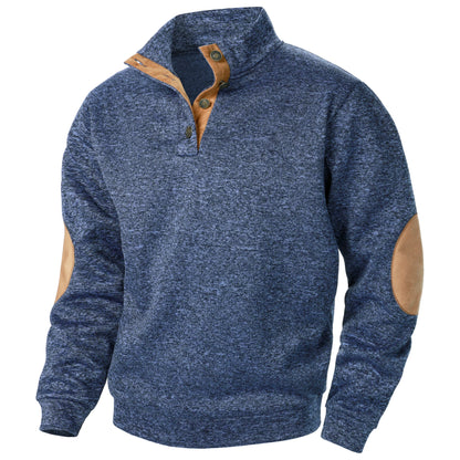 Stand Collar Padded Elbow Sweater