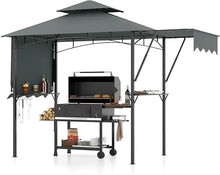 13x5' Grill Gazebo with Dual Side Awnings, 2 Shelves, 7 Hooks, Adjustable Shadow