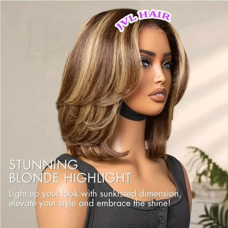 Blonde Highlight Straight Short Bob Wig