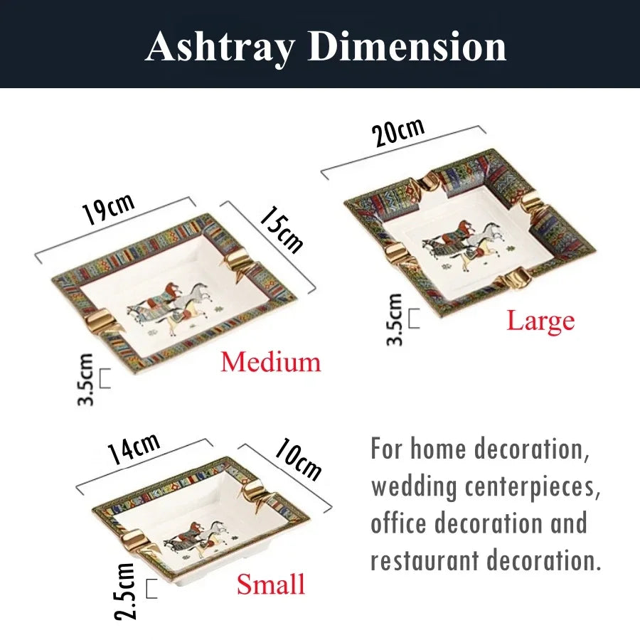 Luxury Horse Pattern Ceramic Cigar Ashtray